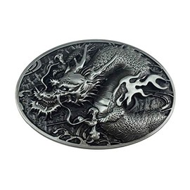 Belt Buckle Dragon Flames in Pewter.