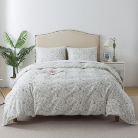 HoneiLife Botanical Duvet Cover Queen - 100% Cotton Comforter Cover Sets, Floral Duvet Cover Sets,Wildflower Bedlinen Set for Queen Beds