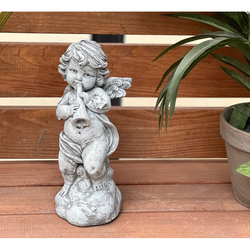 stoneandstyle Stone Figurine Angel with Trumpet Cast Stone Frost-Proof Weatherproof