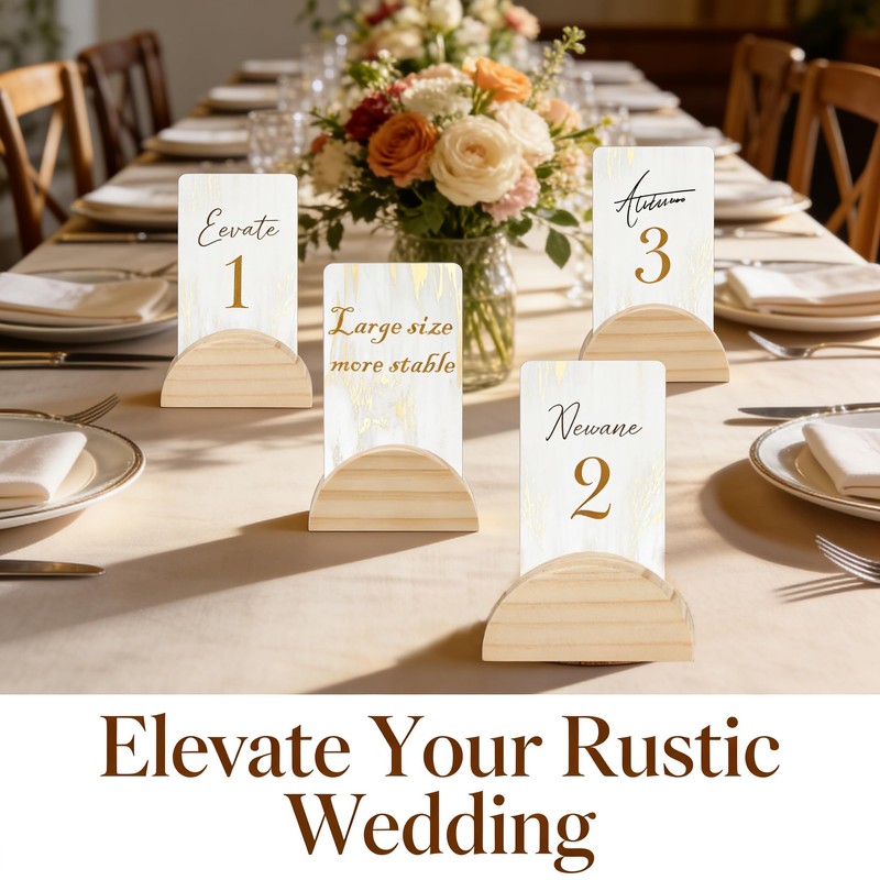 Karida 24-Pack Wooden Table Number Stands – Rustic Semicircular Place