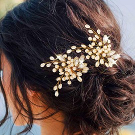 JEWEKY Bridal Hair Pins Gold Rhinestone Pearl Hair Piece Babys Breath Hair Accessories for Women