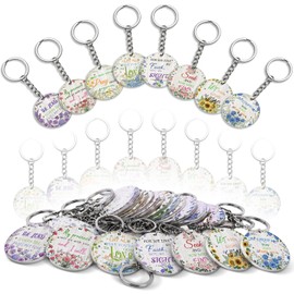 Nosiny 120 Pcs Acrylic Christian Keychains Gifts Bulk for Women Men Floral Bible Verse Keychains Inspirational Religious Scripture Key Chains Jewelry Gifts for Church Baptism Party Favors (Round)