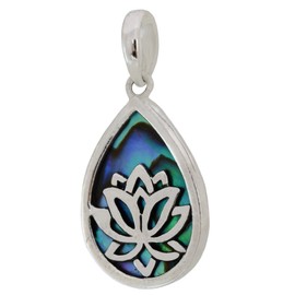 I-be, Paua Shell Abalone Pendant Teardrop with Lotus Flower 925 Silver 208204 Lotus, Sterling Silver, Abalone