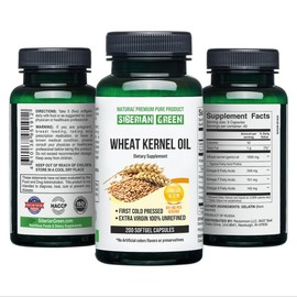 Siberian Green Wheat Kernel Oil Capsules 200 Softgels Wild Harvested Siberia Altai Cold Pressed Unrefined