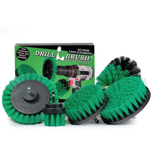 Drill Power Kitchen Scrub Brush Green Medium Stiffness Kit - Oven Cleaning Drillbrush Attachment - Drill Scrubber Attachment for Dishes - Stove Cleaning Brush for Drill