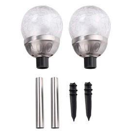 TOPINCN 2Pcs Solar Outdoor Lights, Waterproof Courtyard Stake Crackle Round Ball Lights LED Solar Powered Garden Lamp for Yard Patio Walkway