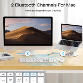 OMOTON 2.4G Wireless & Bluetooth Keyboard for Mac, 2.4G Receiver with Type-C and USB A Dual Interface, Dual Bluetooth Channels Full Size Keyboard for Mac/MacBook/iMac, White
