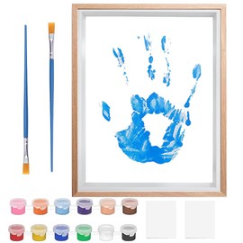 Family Handprint Set, Wooden Frame for Crafts, Endless Gift Set, Non-Toxic Colours, Transparent Sheets, Baby Handprint and Footprint Set, Gift For New and Expecting Parents