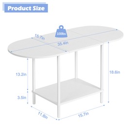 White Coffee Table for Living Room, Small Oval Coffee Table with Storage and Wood Tabletop, Mid Century Round Center Table for Small Space, Home Office