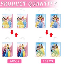 AURSWIF Princess Birthday Party Bags, 20 PCS Princess Kraft Paper Goodie Bag with Handles Small Gift Treat Bags for Princess Party Supplies