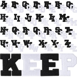 104 Pcs Chenille Letters Patches Iron on Large 3.2 H x 2.4 W College Letters Patches Embroidered Trimmed Preppy Alphabet for Clothing Repairing(Pure Black White)