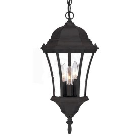 Homeroots Three Light Matte Black Carousel Lantern Hanging Light
