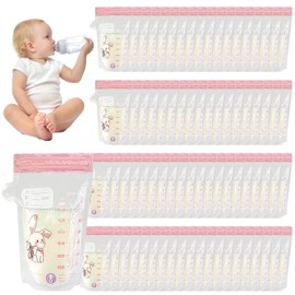 Pmueuff Pack of 100 Breast Milk Bags, 200 ml Breast Milk Storage Bag, Double Zip, Leak-Proof Breast Milk Storage Bag, Milk Bag for Breast Milk with Spout