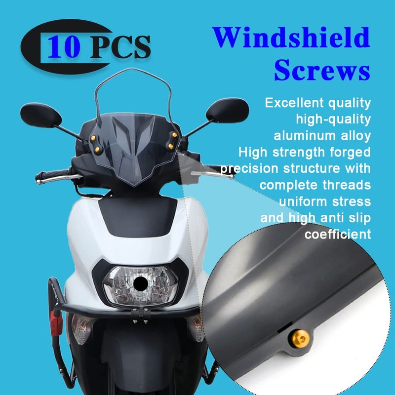 10PCS Windshield Bolts Screws Kit, Motorcycle Aluminum Fairing Screws Bolts