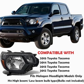 Faros delanteros cromados para Toyota Tacoma 2012, 2013, 2014, 2015, carcasa negra, reflector ámbar, halógeno, repuesto para lado del conductor y pasajero