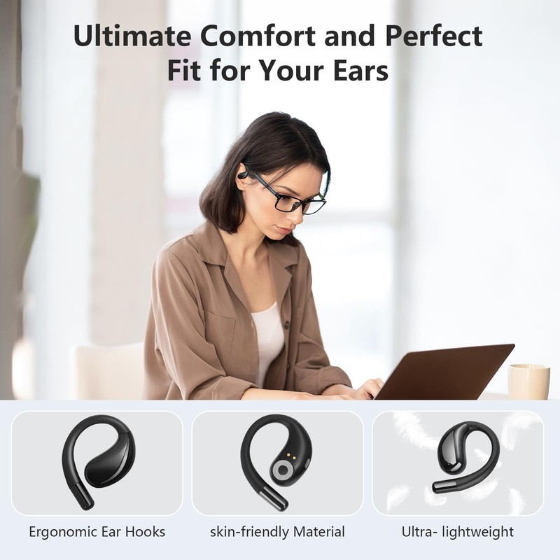 Psadhi Open Ear Clip Wireless Earbuds Bone Conduction Headphones, Bluetooth