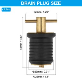 PATIKIL 1 Inch Boat Drain Plug, 2 Pcs T Handle Brass Boat Plug Snap Drain Marine Twist Plug Rubber Plugs for Yachts Kayaks Marine Boat Drains
