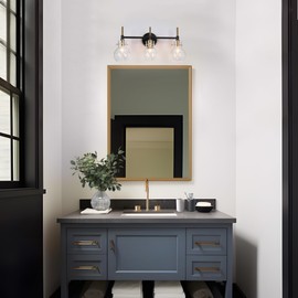 Modern 3-Light Black Gold Bathroom Vanity Light Dimmable Wall Sconces with Globe Glass - 21.5" L x 6.5" W x 10.5" H Black and Brass Gold, Brass, Black