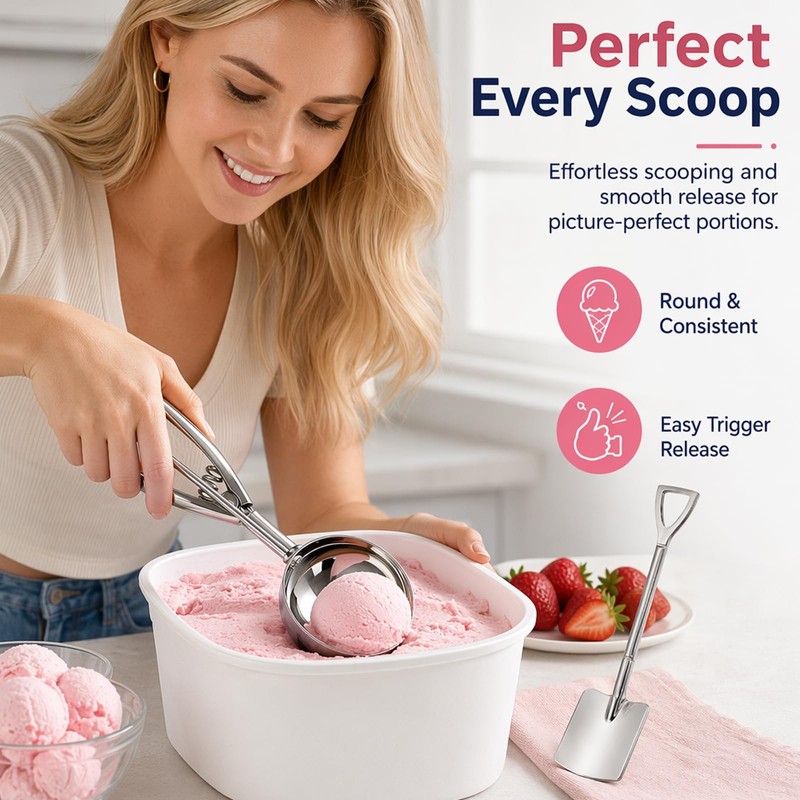 2PCS Ice Cream Scoop with Trigger, 6cm Large Scoop and