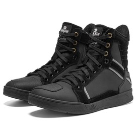 BORLENI Motorcycle Shoes Men's Winter Plus Velvet Warm Motorcycle Boots Men Fleece Lined Shoes Casual Motorcycle Trainers Zip with Shift Pad, Non-Slip Sole (Black, 44)