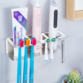 Toothbrush Holders Wall Mounted, Electric Toothbrush Holder, Stainless Steel Shower Electric Toothbrush Head Holder, Toothbrush and Toothpaste Holder, Adhesive Tooth Brushing Holder for Bathroom