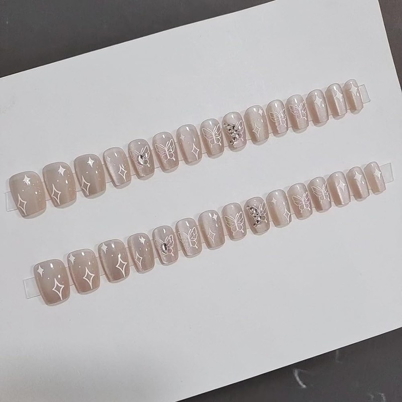 Nail Tip, Long, 24 Pieces, Nail Tip, Glitter Stone, Cute