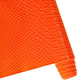ONEART | Mirrored Glossy Faux Leather Roll 12"×54" Snake Skin Embossed Synthetic PU Vinyl Fabric for Bows Jewelry Crafts Making-Orange