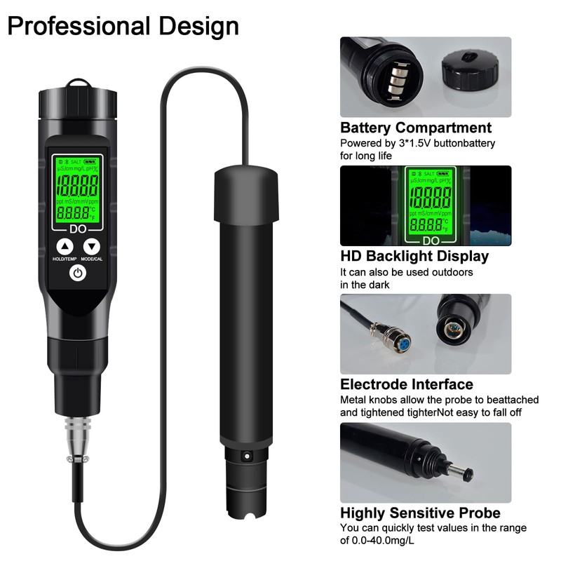 GOYERRNES Dissolved Oxygen Meter with Bluetooth, Dissolved Oxygen Test Kit