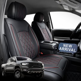 Super Cover® for Dodge Ram Seat Covers 2002-2023 2024 1500, 2010-2023 2024 2500/3500 Pickup Truck for Dodge Ram Leather Seats Covers Crew Mega Cab Waterproof Leather Car Seat Accessories(Front Only)