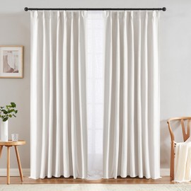 jinchan Pinch Pleated Curtain - 96 Inch Length, Light Filtering, White, Bedroom/Living Room, 1 Panel Texture Window Drape