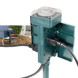 GE Outdoor 24-Hour Mechanical Stake Timer Plug-in, Heavy-Duty, 6 Grounded Outlets, Weather Resistant, 30-Minute Intervals, For Seasonal Lighting, String Lights, Pumps, Fountains, 29972