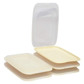 ENGELLAND - Hochwertige stapelbare Aufschnitt-Boxen, Frischhaltedose für Aufschnitt. Wurst Behälter. Perfekte Ordnung im Kühlschrank, 5 Stück Farbe Beige, Maße 25 x 17 x 3.3 cm