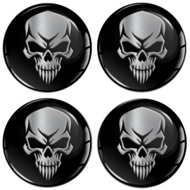 SkinoEu 4 x 50 mm Sticker for Hub Caps Hub Caps Hub Caps Wheel Hub Cover Wheel Sticker Black Silver Skull A 7250