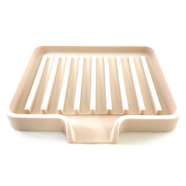 Happitasa Silicone Soap Dish Tray and Sponge Holder with Drain Chute, Pack of 2 | Bathroom and Kitchen Sink Organizer Caddy (Sand Dollar, 5.2"X4")