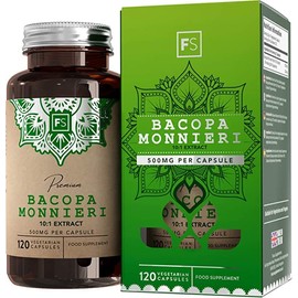 FS Bacopa Monnieri Capsules - 500mg Per Serving | 120 Vegan Brahmi Capsules | Bacopa Extract (from 10:1 Extract) Supplement | Non-GMO, Gluten & Allergen Free | Manufactured in The UK