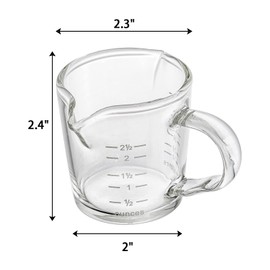 Hacaroa 4 Pack Double Spouts Measuring Cups Espresso Shot Glass with Handle, 2.5 Oz Mini Milk Triple Pitcher Barista Clear Graduated Cups for Coffee, Wine, Bar, Party
