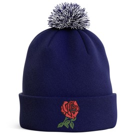 Purple Print House Embroidered England Rose Bobble Hat Men Women Rugby English Supporters Nations Winter, One Size, White