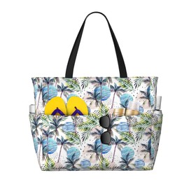 GEENJIAGA Coconut Tree Beach Travel Bag Large Capacity Tote Bag Waterproof Women Handbags with Multiple Pockets for Pool Gym Vacation