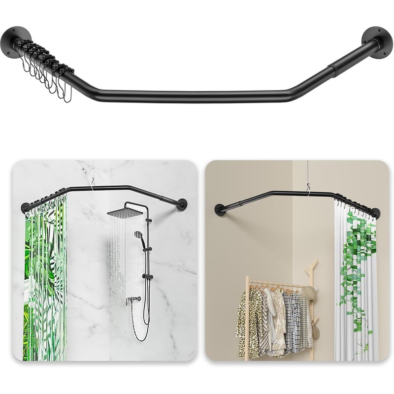 Diamond Shaped Shower Curtain Rod, Adjustable [Both Sides: 22.5" -