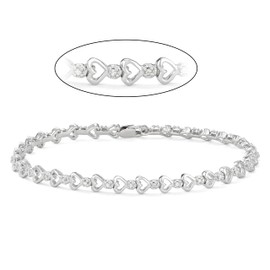 Hdiamonds 925-Sterling Silver Bracelet - White Diamonds, Heart Link Shape Bracelet for Women
