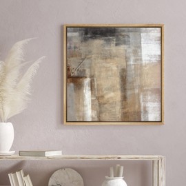 SIGNWIN Framed Canvas Print Wall Art Faded Textured Brown, Black & White Color Blocks Abstract Shapes Illustrations Minimalism Chic Multicolor for Living Room, Bedroom, Office - 24"x24" Natural