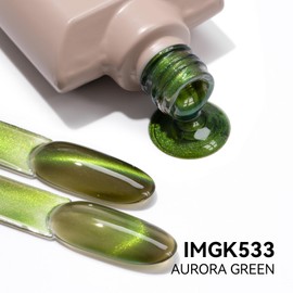 MAYCHAO 15ML Cat Eye Gel Nail Polish 1Pc Aurora Green Gel Polish with Magnet Soak off Holographic Magnetic Nail Polish for Nail Art Manicure Salon DIY at Home, 0.5 OZ