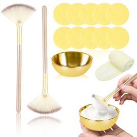 Face Mask Brush, Face Mask Applicator & Mixing Bowl Set with 10 Compressed Sponges & Headband – Professional Face Mask Skincare Kit