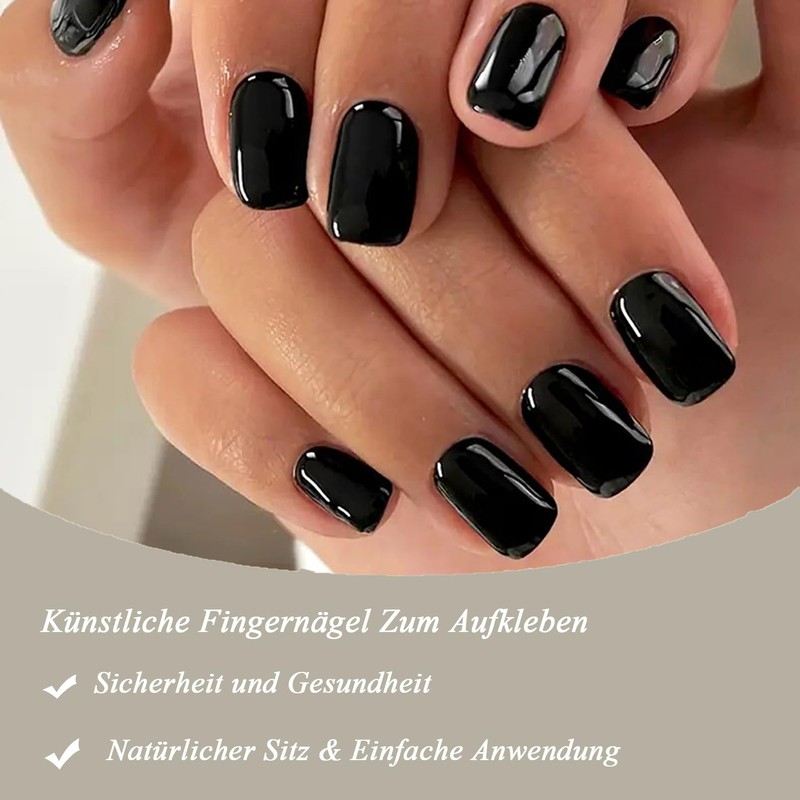 24 pieces black press on nails, short, square nails for