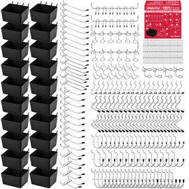320PCS Pegboard Accessories Kit, Pegboard Hooks Assortment with Bins and Stainless Steel Peg Locks, Tool Organizer for 1/8" and 1/4" Pegboards, Garage Wall Organization, Workshop and Tool Storage
