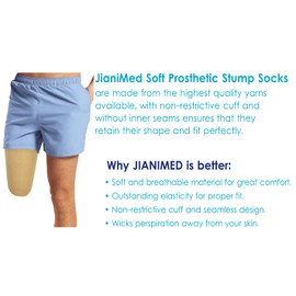 JianiMed Cotton Prosthetic Stump Socks – AK, 1 PLY, Light Compression, Soft, Thin, Amputee Socks, Taiwan Excellence, 4 PCS S/M/L