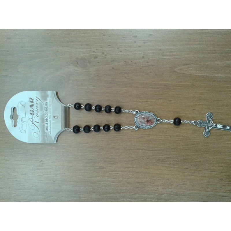 Loving Jesus CAR ROSARY BLACK WOOD WITH ST CHRISTOPHER JUNCTION
