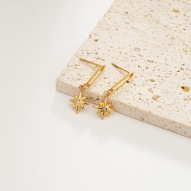 Sylph Star Earrings for Women, 18K Gold Plated Paperclip Link Chain Drop Earrings Pin Earring Rhinestone Drop Dangle Earrings, Hypoallergenic Jewelry Gift