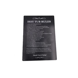 Hot Tub Rules Outdoor Black and White Sign with a list of health and safety points about using a hot tub. Ideal for use in holiday rentals