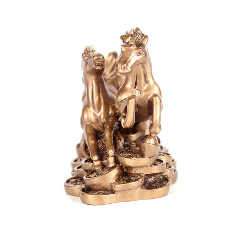 Baoblaze Standing Running Two Horses Statue Feng Shui Two Galloping